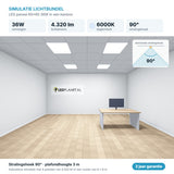 Simulatie lichtbundel LED paneel 60x60 36W 4.320 lm daglichtwit 6000K 90°