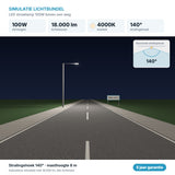 Simulatie lichtbundel LED straatlamp 100W 18.000 lm koelwit 4000K 140°