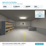 Simulatie lichtbundel LED tri-proof armatuur 1200mm 36W 5.400 lm koelwit 4000K 120°