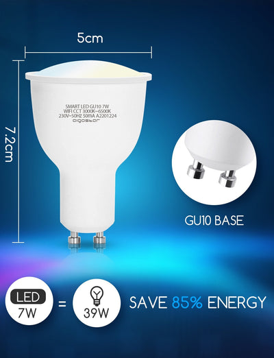 GU10 LED lamp WiFi dimbaar, 7W vervangt 45W, CCT 3000-6500K