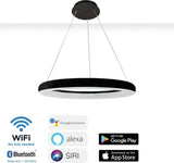 Smarte LED Pendelleuchte Ring 60 cm - Steuerbar mit Fernbedienung und App - Weiß &amp; Farbe - Schwarz