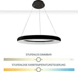 Smarte LED Pendelleuchte Ring 60 cm - Steuerbar mit Fernbedienung und App - Weiß &amp; Farbe - Schwarz