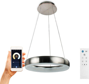 Smart LED Pendant Lamp round 40 cm - Controllable with remote control and app - White & Color - Silver