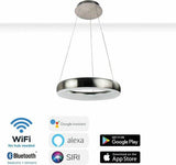 Smart LED Pendant Lamp round 60 cm - Operable with remote control and app - White &amp; Color - Silver