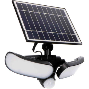 LED-Solarstrahler, 1000 Lumen – Kaltweiß (5000 K) – Bewegungsmelder – abnehmbares Solarpanel – IP44 wasserdicht – Schwarz – 230 V