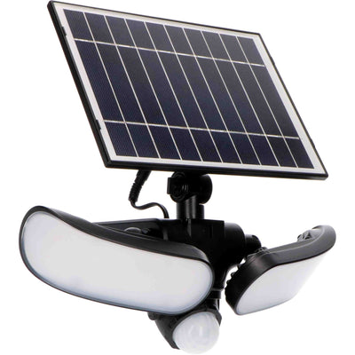 Proyector solar LED de 1000 lúmenes - Blanco frío 5000K - Sensor de movimiento - Panel solar desmontable - IP44 impermeable - Negro - 230V