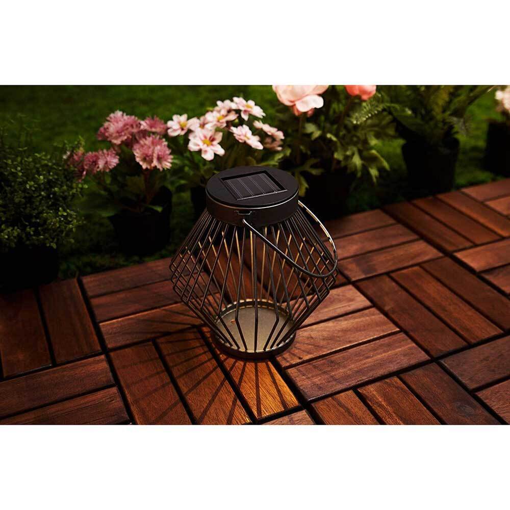Solar-LED-Laterne aus Rattan, 17 cm – Kabellos, solarbetrieben – Grau