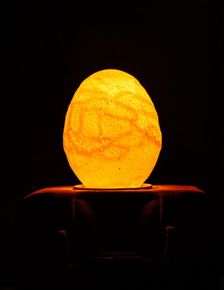 Special edition LED lamp in ei-vorm met warme oranje gloed en unieke textuur