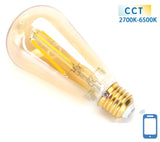 Carbon filament lamp E27 6W WiFi CCT 2700K-6500K | ST64 - warm white - daylight white LED ~ 806 Lumen - amber glass - 230 Volt