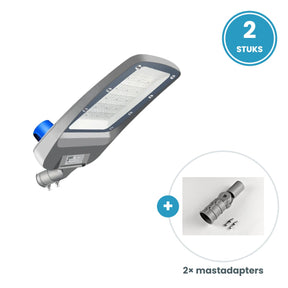 2× 100W straatlamp met sensor + 2 mastadapters