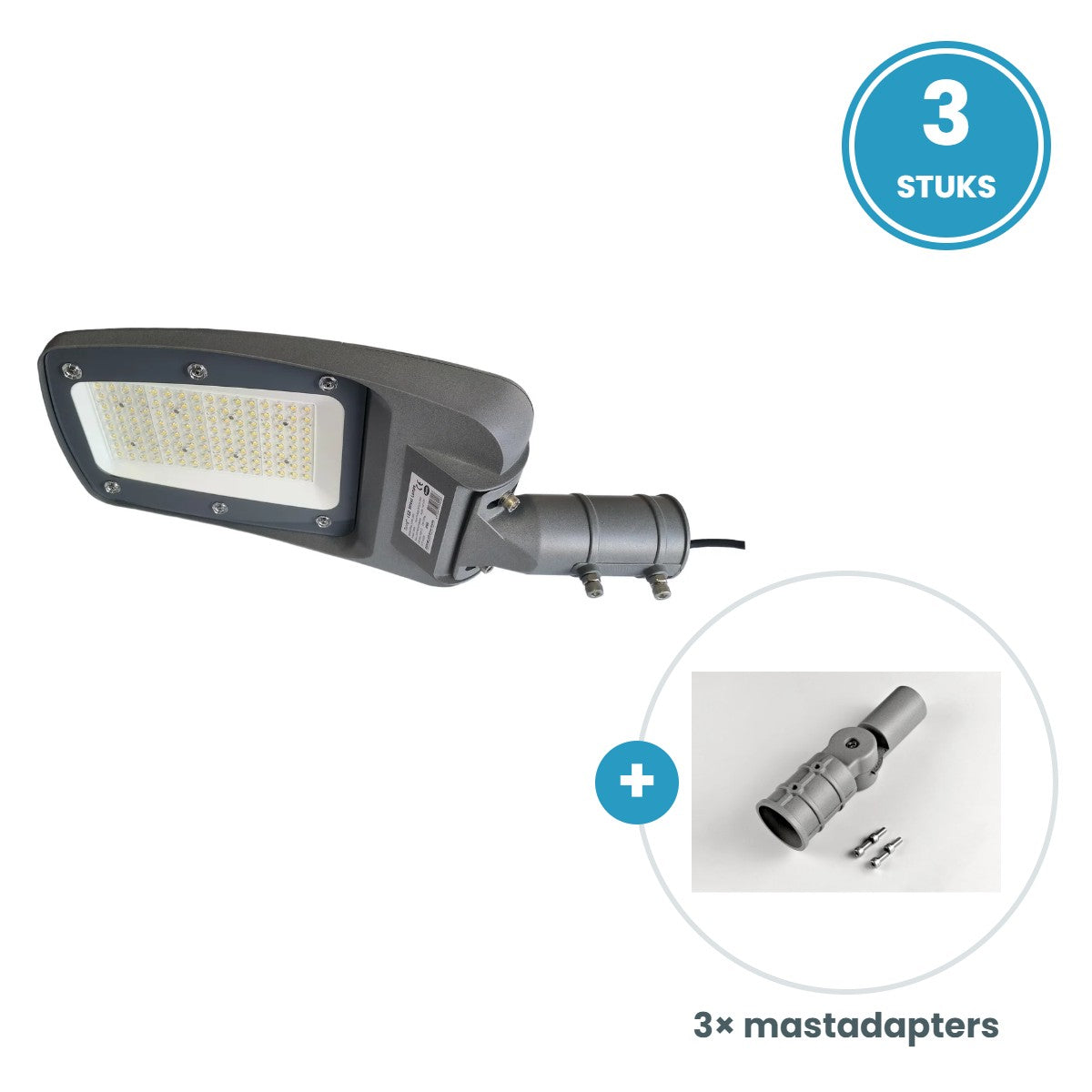 3× 100W straatlamp + 3 mastadapters