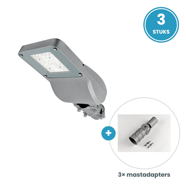 3× 30W 3000K straatlamp + 3 mastadapters