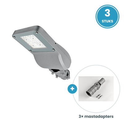 3× 30W 4000K straatlamp + 3 mastadapters