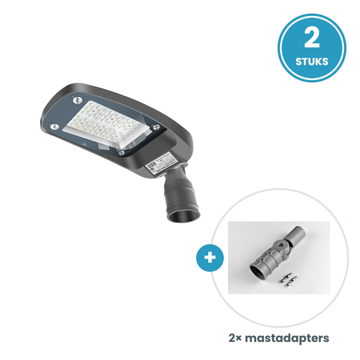 2× 60W straatlamp + 2 mastadapters