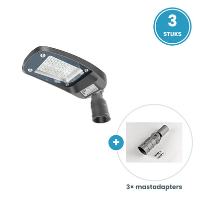 3× 60W straatlamp + 3 mastadapters