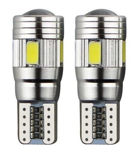 T10 autolamp W5W 2 stuks | 6 - SMD LED daglichtwit 6000K + lens | CANBUS 12V DC - LEDPLANET.NL