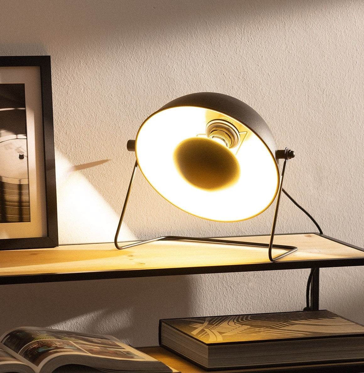 Industrial table lamp | modern design | black outside - gold inside | 30cm x 30cm