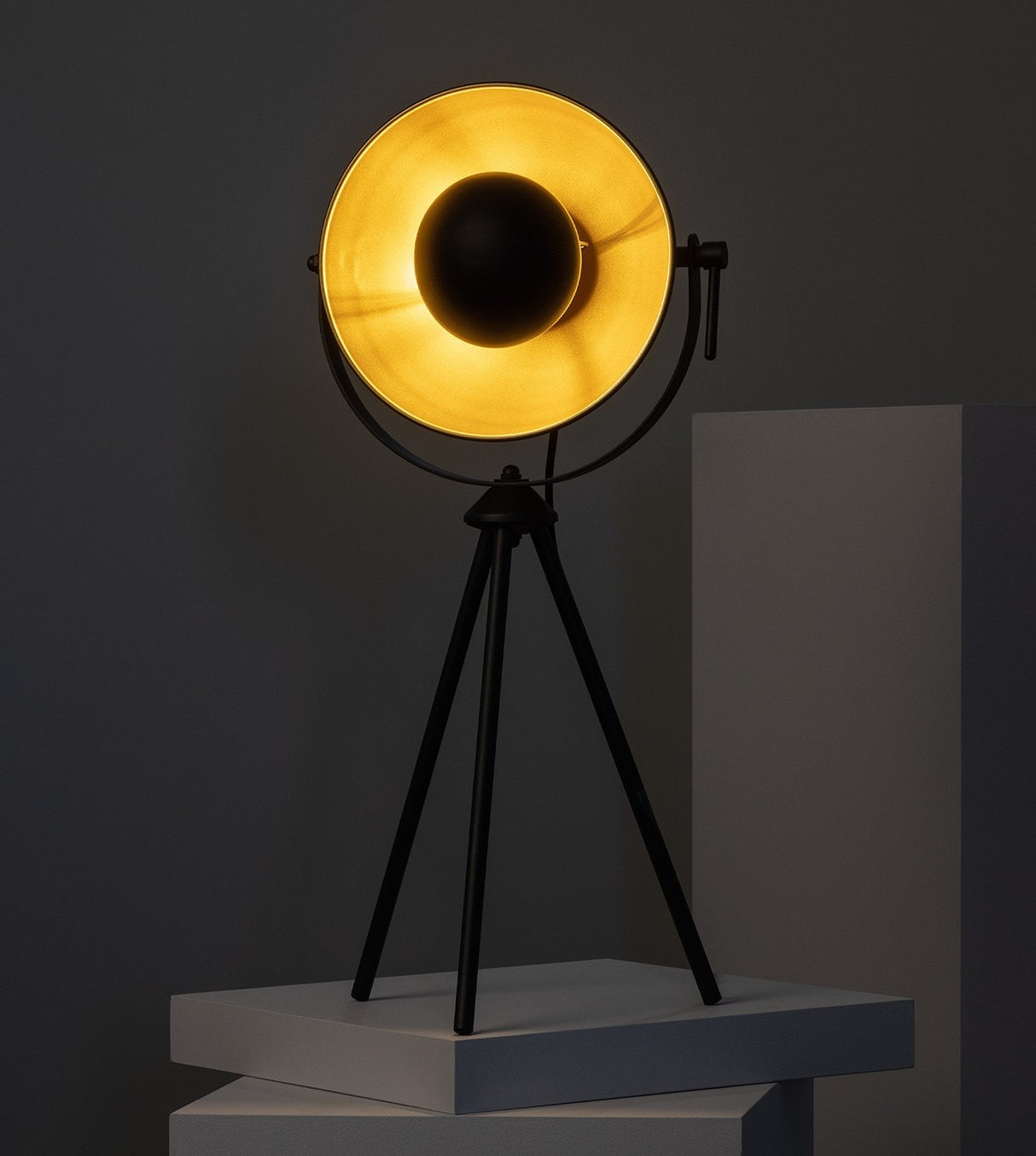 Industrial table lamp | tripod | outside black - inside gold | 57cm x 26cm