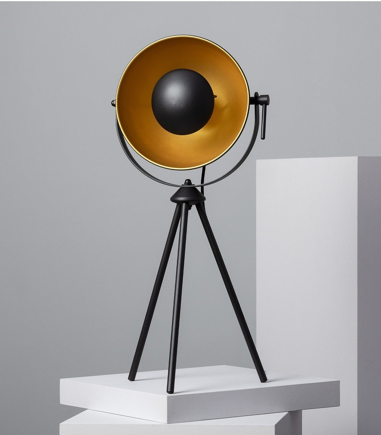 Industrial table lamp | tripod | outside black - inside gold | 57cm x 26cm