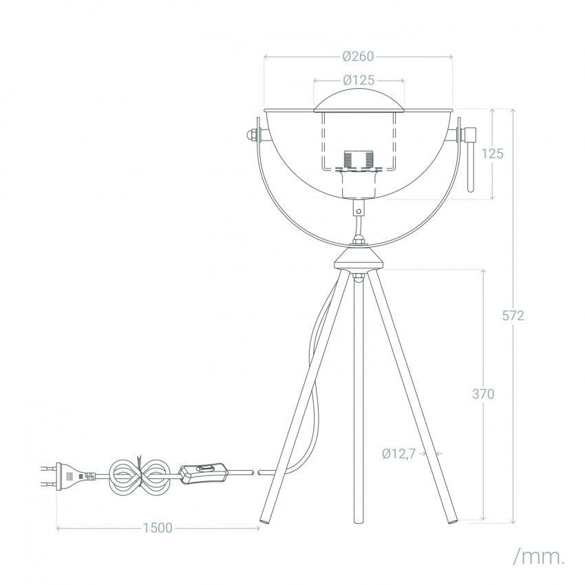 Industrial table lamp | tripod | outside black - inside gold | 57cm x 26cm