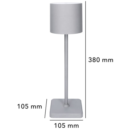 Oplaadbare LED Tafellamp 175 Lumen - Dimbaar - 3 Lichtkleuren - Touch - IP54 - Grijs