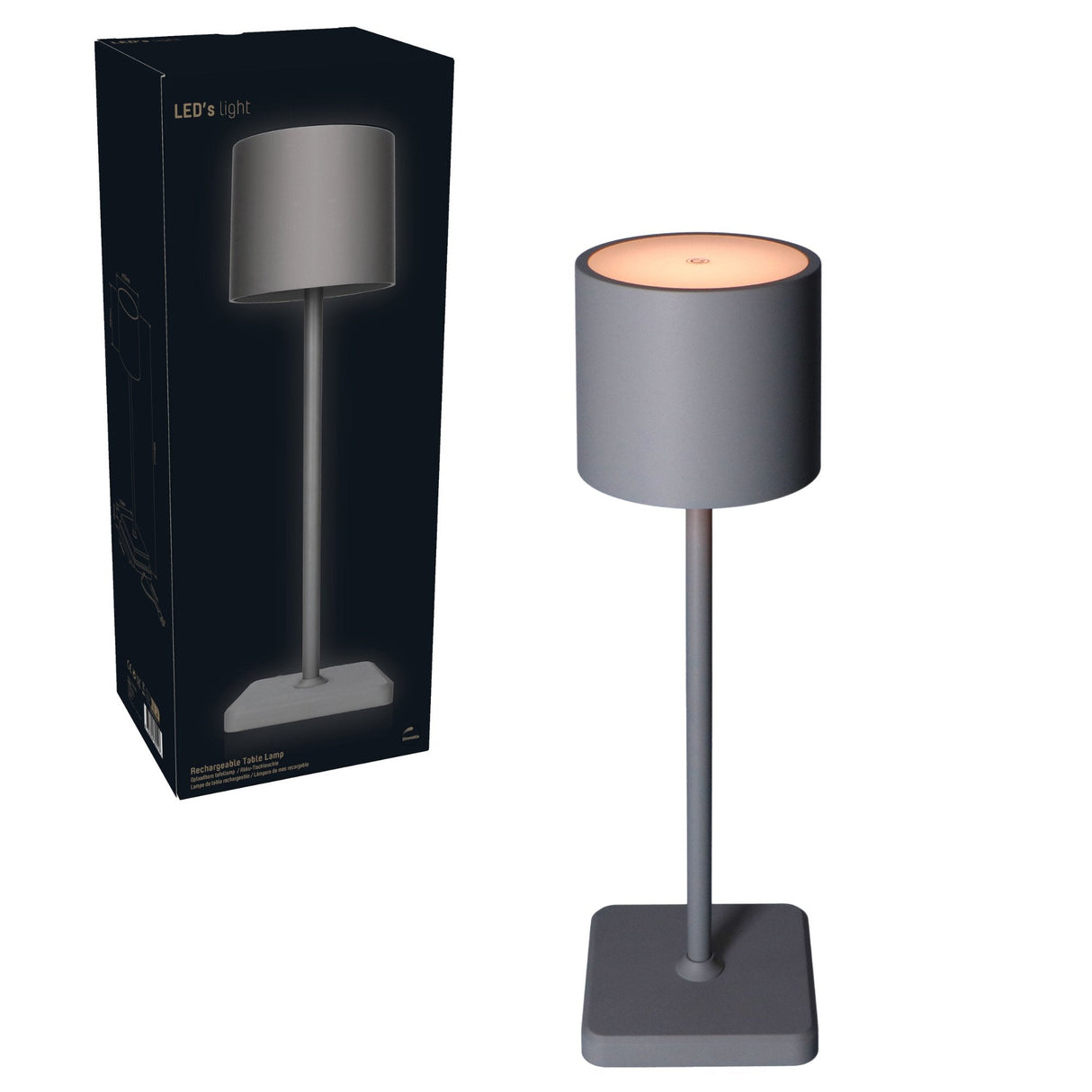TouchDim wiederaufladbare LED-Tischlampe – Dimmbar durch Berührung – Innen und Außen – Grau