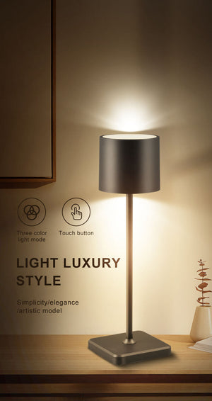 LED Tafellamp 175 lumen - Oplaadbaar - Dimbaar - 3 Lichtkleuren - IP54 - Zwart