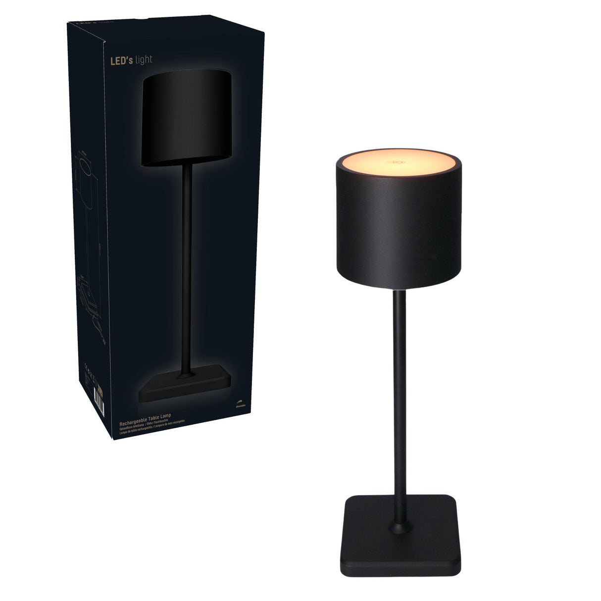 TouchDim wiederaufladbare LED-Tischlampe – Dimmbar durch Berührung – Innen und Außen – Schwarz