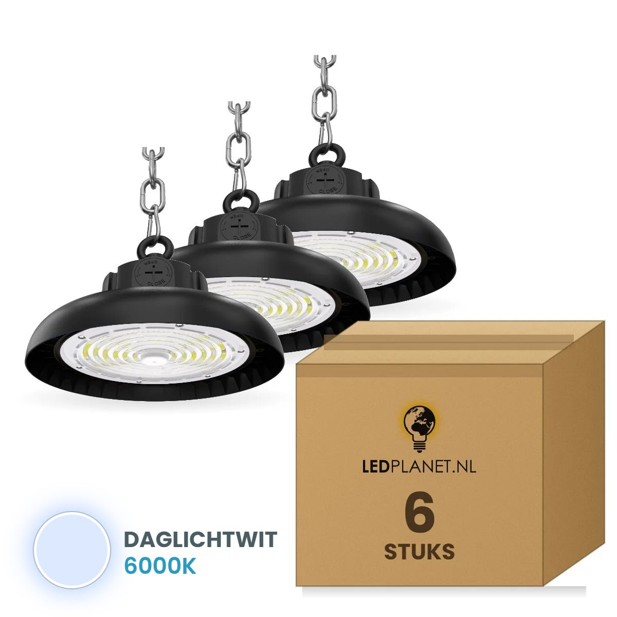 UFO LED Highbay 60W-80W-100W 18000lm, Instelbaar Vermogen, IP65, doos 6 stuks, 230V - lichtkleur Daglichtwit 6000K