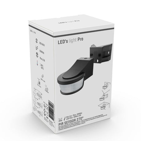 LED's Light Pro Motion Sensor with Angle Bracket Universal - 12 Meter Range - Black