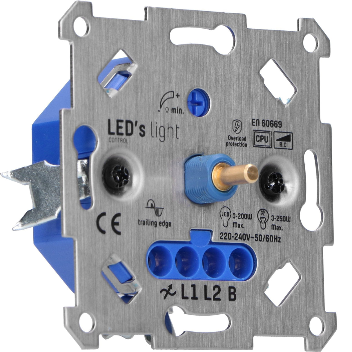 Universal LED rotary dimmer up to 250 watts - Suitable for all dimmable lamps - 2 wires