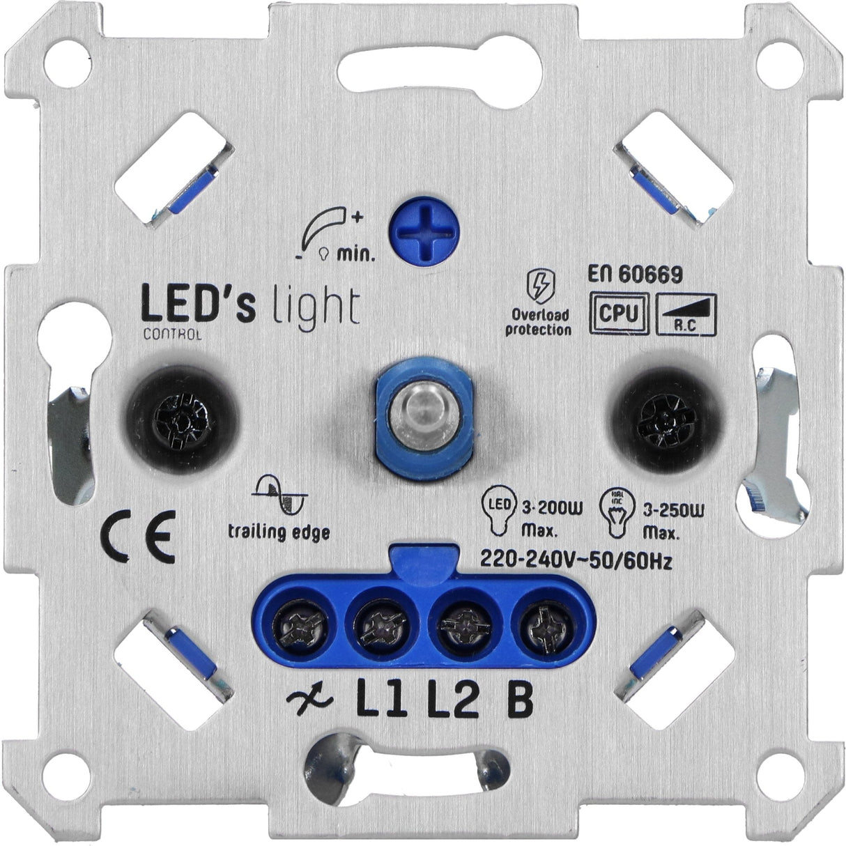 Universal LED rotary dimmer up to 250 watts - Suitable for all dimmable lamps - 2 wires