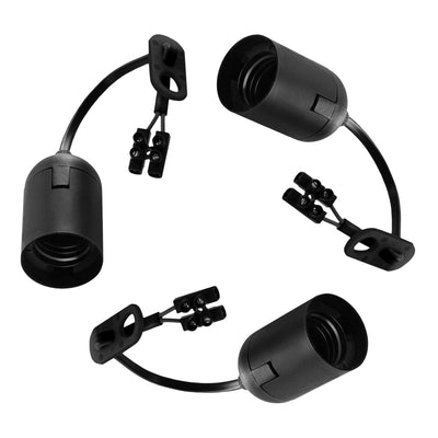 Verhuisfitting 3 stuks, LED lamp fitting, E27 lampvoet, kroonsteen, trekontlasting, zwart