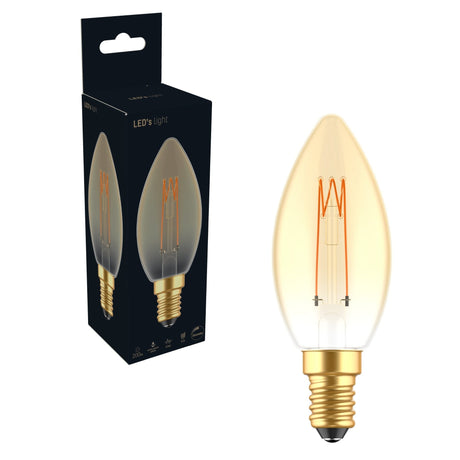 LED Filament Candle Bulb - E14 - Extra Warm White 1800K - 136 Lumen - 2.5W - Dimmable - Gold Glass - 230V
