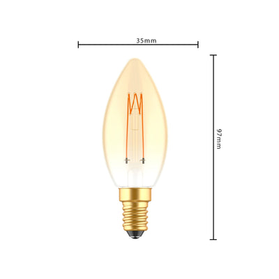 LED Filament Candle Bulb - E14 - Extra Warm White 1800K - 136 Lumen - 2.5W - Dimmable - Gold Glass - 230V