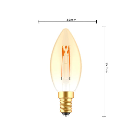 LED Filament Candle Bulb - E14 - Extra Warm White 1800K - 136 Lumen - 2.5W - Dimmable - Gold Glass - 230V