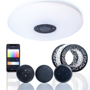 VoiceControl LED Deckenleuchte 50 cm mit Google Nest & Amazon Echo Dot Halterung - Steuerbar mit App