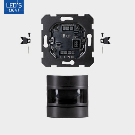 Wandschakelaar met Bewegingssensor - Inbouw 55x55mm - 180° Detectie - Max 500W - Zwart