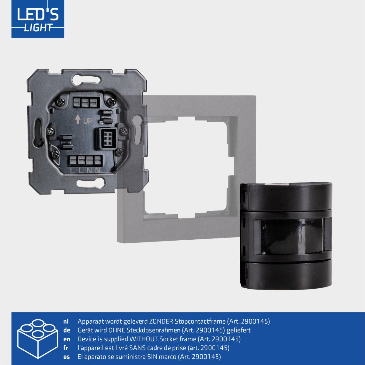 Wandschakelaar met Bewegingssensor - Inbouw 55x55mm - 180° Detectie - Max 500W - Zwart