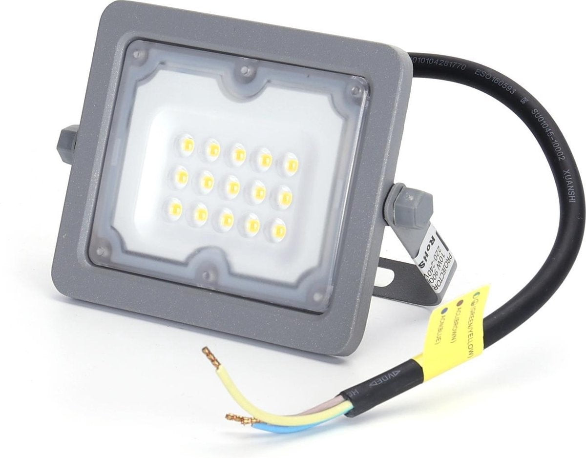 Buitenlamp grijs | LED bouwlamp 10W=90W schijnwerper | koelwit 4000K - 90° lichthoek | waterdicht IP65