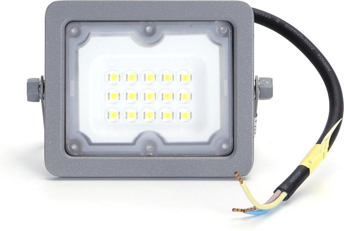 Außenleuchte grau | LED-Bauleuchte 10W=90W Strahler | Tageslichtweiß 6500K - 90° Lichtwinkel | wasserdicht IP65