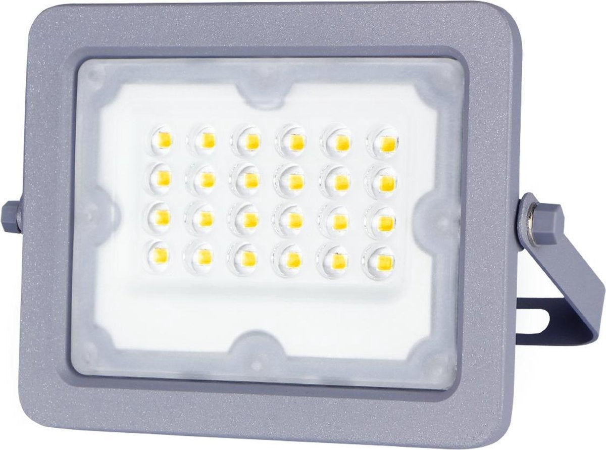 Außenleuchte grau | LED-Bauleuchte 20W=180W Strahler | Tageslichtweiß 6500K - 90° Lichtwinkel | wasserdicht IP65