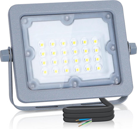 Buitenlamp grijs | LED bouwlamp 20W=180W schijnwerper | daglichtwit 6500K - 90° lichthoek | waterdicht IP65