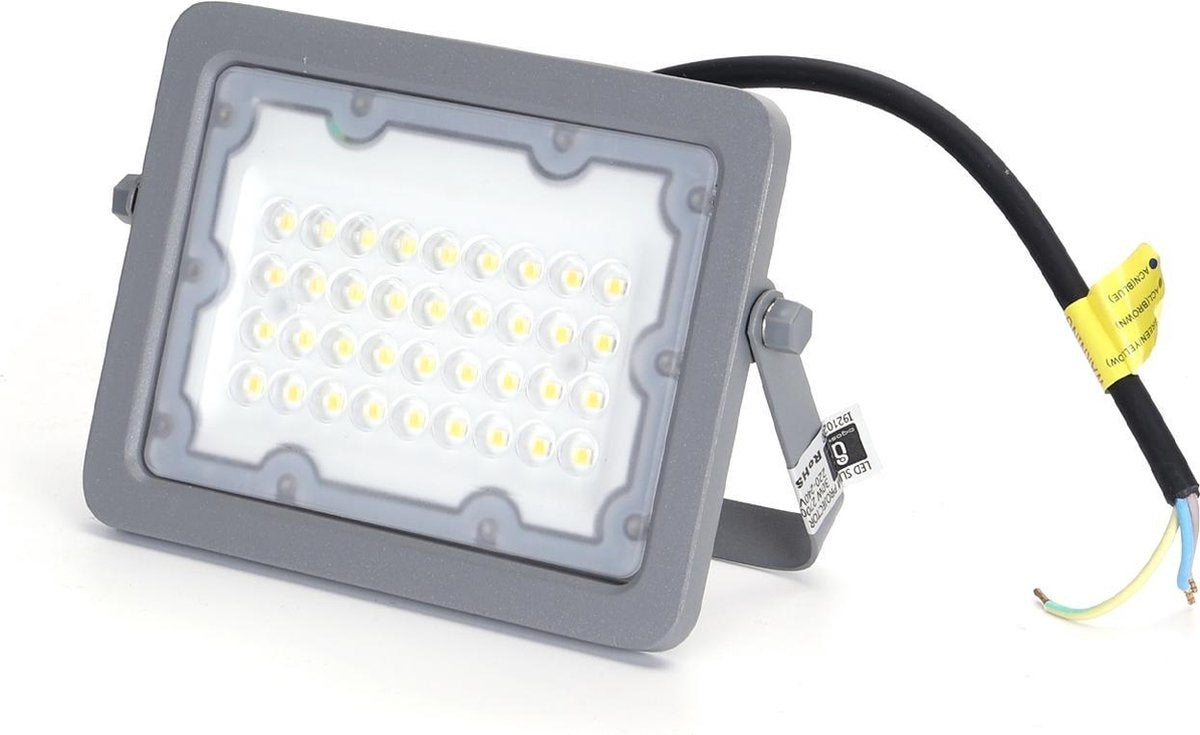 Außenleuchte grau | LED-Bauleuchte 30W=270W Strahler | Kaltweiß 4000K - 90° Lichtwinkel | wasserdicht IP65