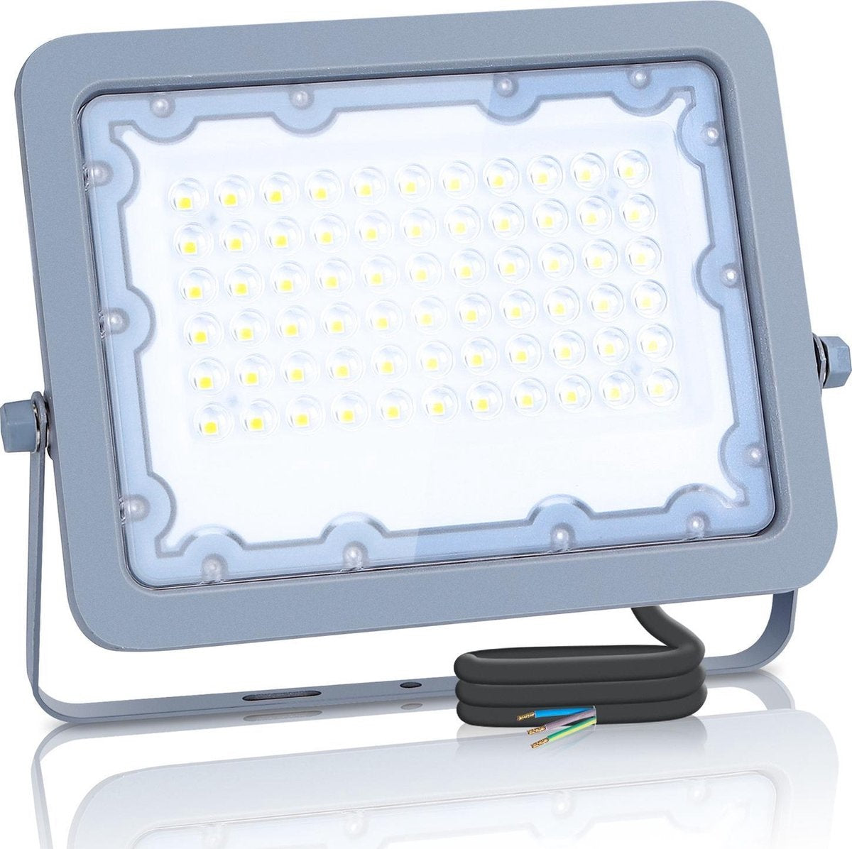 Außenleuchte grau | LED-Bauleuchte 50W=450W Strahler | Kaltweiß 4000K - 90° Lichtwinkel | wasserdicht IP65