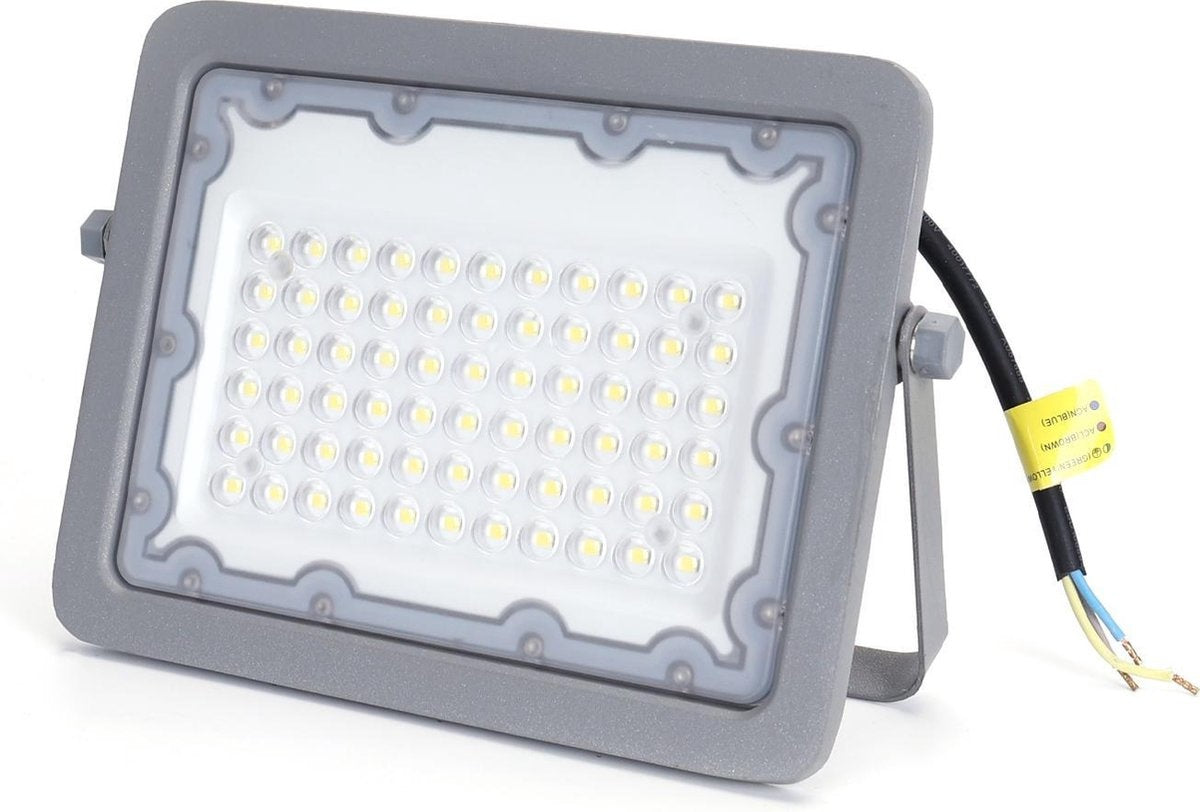 Außenleuchte grau | LED-Bauleuchte 50W=450W Strahler | Kaltweiß 4000K - 90° Lichtwinkel | wasserdicht IP65