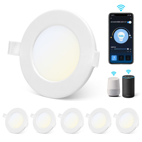 Aigostar wifi led inbouwspot dimbaar 12cm 1000lm 3000K IP20 5-pack met app-besturing